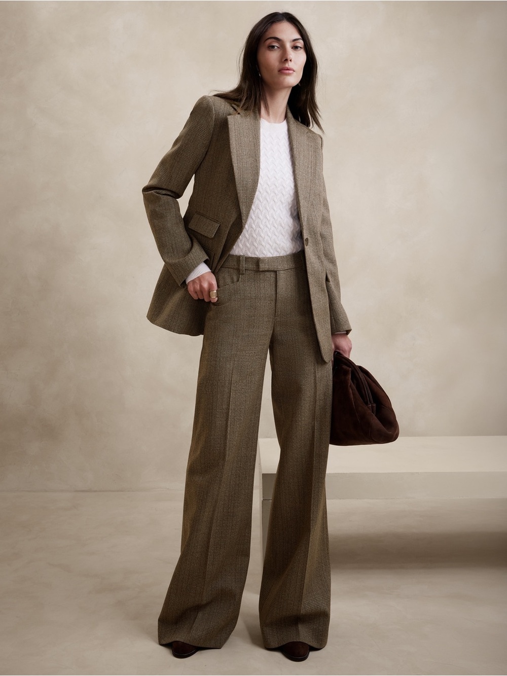 NWT - Banana Republic - Lido Wide-Leg Italian Wool Pant - Downtown Plaid